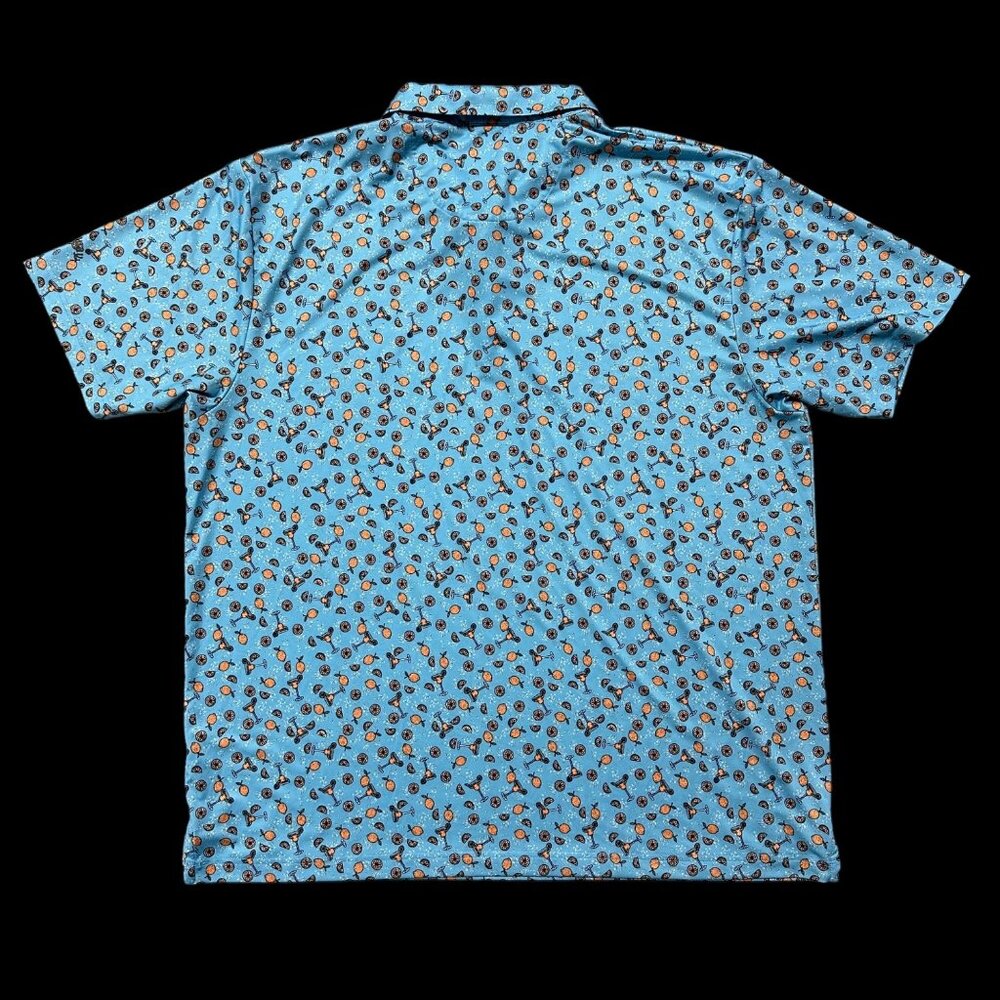 Callaway Golf Polo Shirt Mens Opti Dri XXL Margarita Blue Orange Slice Kitschy - Picture 3 of 10